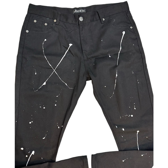 Jeanetix paint splattered black jeans size 40 x 32 - Picture 2 of 11